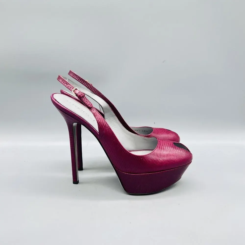 Sergio Rossi Shoes Womens 8.5 Pink Leather Slingback Platform Peep Toe Heels